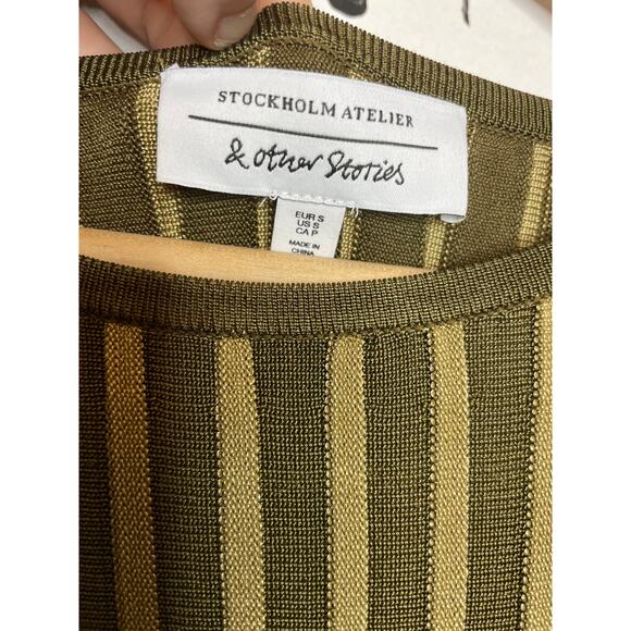 & OTHER STORIES Batwing Dolman Sleeve Gold Ribbed Stretch Midi Dress SMALL - Picture 11 of 12